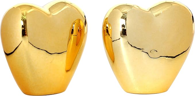 2pcs Gold Small Animal Statue Heart Statue Decor Modern Style Ceramic Gold Heart Animal Figurines Statues for Home Decor Accents Living Room Office Table Bookshelf Desk Bedroom Decorative Objects