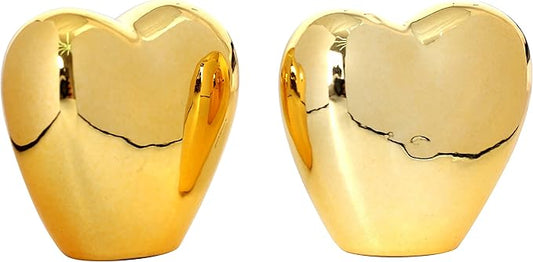 2pcs Gold Small Animal Statue Heart Statue Decor Modern Style Ceramic Gold Heart Animal Figurines Statues for Home Decor Accents Living Room Office Table Bookshelf Desk Bedroom Decorative Objects