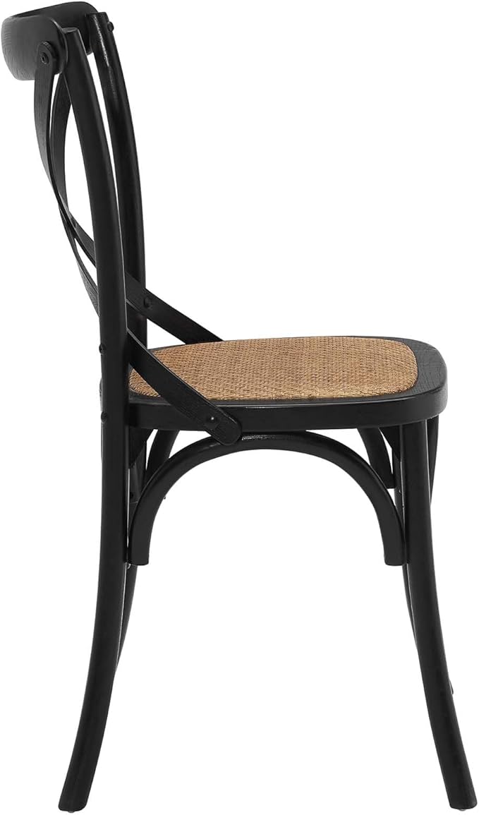 Modway Gear Rustic Modern Farmhouse Elm Wood Rattan Dining Chair in Black