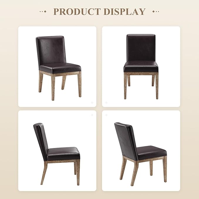 Wooden Dining Chairs Set of 6, Modern Leather Upholstered Dining Room Chair, Kitchen Side Chairs, Farmhouse Dinner Chair with High Back for Kitchen, Brown