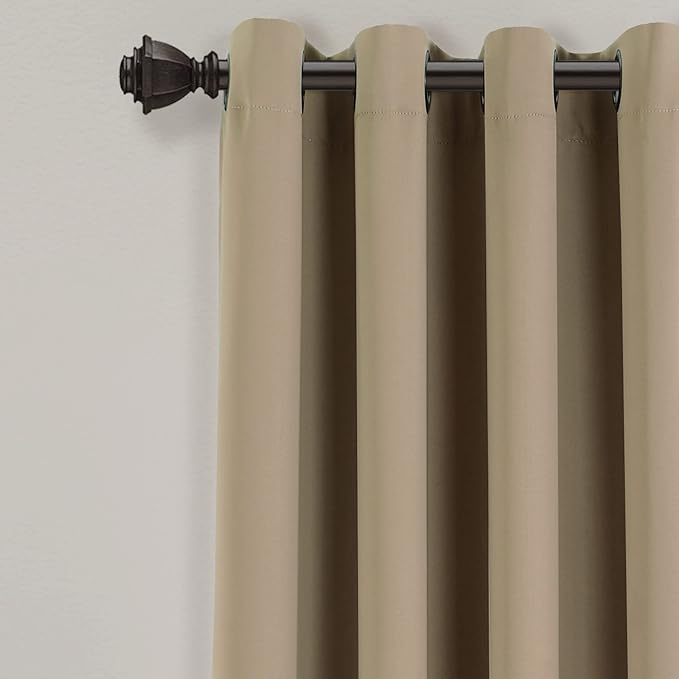 Lush Decor Insulated Grommet Blackout Window Curtain Panels, Pair, 52" W x 84" L, Mocha - Classic Modern Design - Chic Window Decor - Long Curtains For Living Room, Bedroom, Or Dining Room