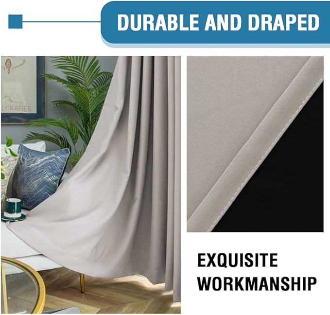 H.VERSAILTEX 100% Blackout Curtains for Bedroom Thermal Insulated Blackout Curtains 84 inch Length Heat and Full Light Blocking Curtains for Living Room with Black Liner 2 Panels Set, Warm Taupe