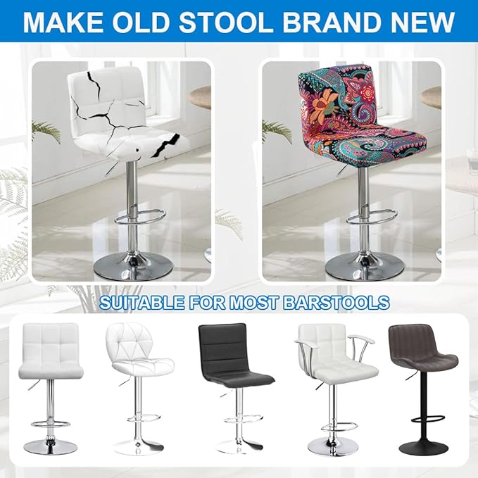 Levoberg Bar Stools Cover Set of 4 Printed Armless Swivel Barstools Slipcovers with Backs Stretch Square Counter Height Bar Stools Covers Mid Low Back Chair Cover for Kitchen Dining Room Bar #6