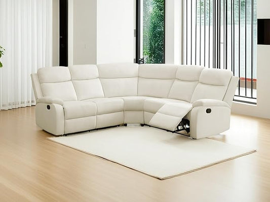 Living Room Furniture Set L-Shaped Sectional Sofa Fluff Fabric Recliner Adjustable Manual Sofa Set for Living Room, Office,Apartment,Rv Car（Off-White）