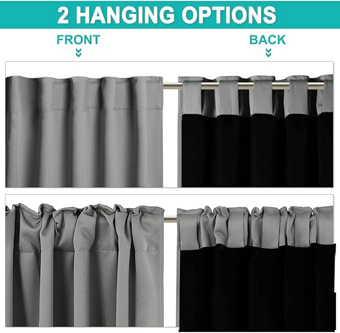 NICETOWN 100% Blackout Curtains with Black Liners, Rod Pocket & Back Tab Thermal Insulated 2-Layer Lined Drapes, Energy Efficiency Window Draperies for Bedroom (Silver Grey, 2 Panels, 52" W by 63" L)