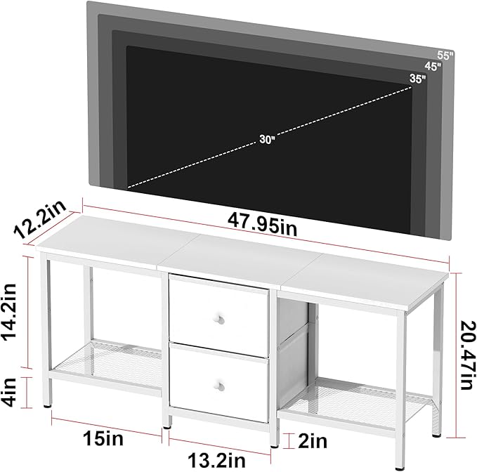TV Stand Suitable for TVs up to 55 Inches, Entertainment Center with Storage Drawers and Shelves, Media Console Table for Living Room and Bedroom (White)