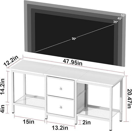 TV Stand Suitable for TVs up to 55 Inches, Entertainment Center with Storage Drawers and Shelves, Media Console Table for Living Room and Bedroom (White)