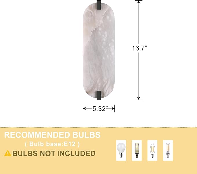 2 Pack 2 Light Oval 16.7" Alabaster Marble Bathroom Wall Sconce Modern Concise Style Wall Light Fixture,Dark Gray Finish for Bedroom Hallway Bedside