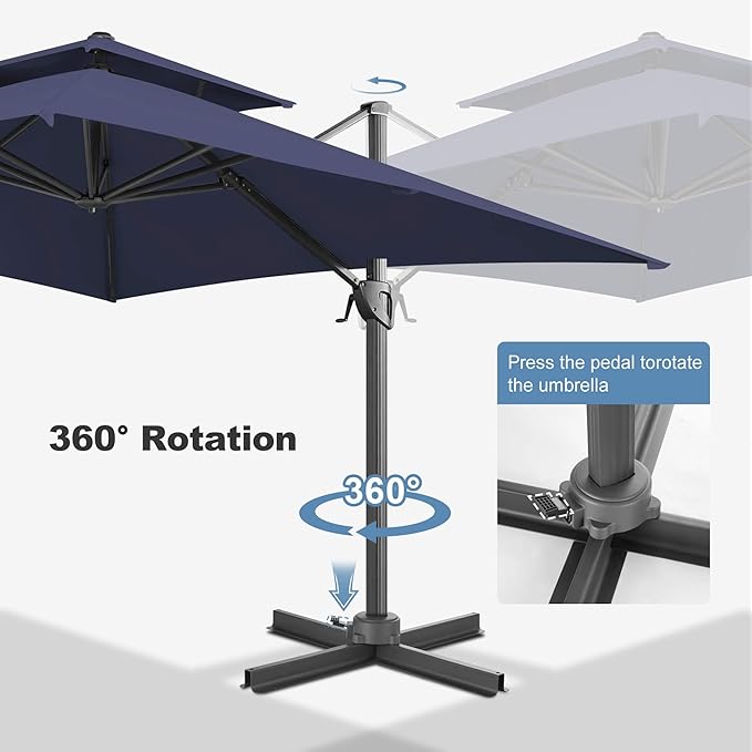FLAME&SHADE 10 X 10 FT Cantilever Patio Umbrella - Large Offset Umbrella Outdoor Patio with 360-Degree Rotation and 3-Year Fade Resistance Fabric for Deck Pool Backyard Garden (Navy Blue)