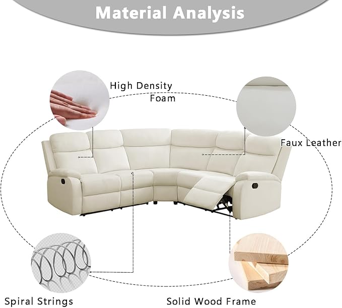 Living Room Furniture Set L-Shaped Sectional Sofa Fluff Fabric Recliner Adjustable Manual Sofa Set for Living Room, Office,Apartment,Rv Car（Off-White）