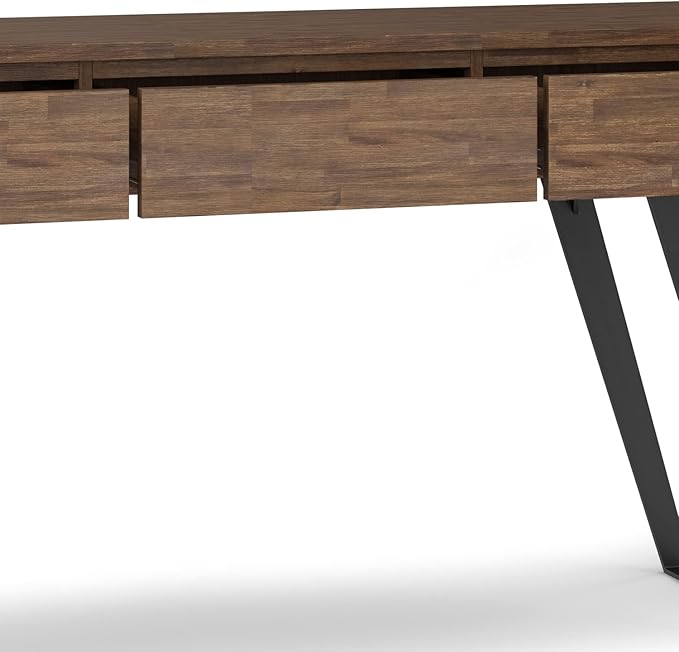 SIMPLIHOME Lowry SOLID ACACIA WOOD and Metal 60 Inch Wide Modern Industrial Console Sofa Table in Rustic Natural Aged Brown, For the Living Room, Entryway and Bedroom