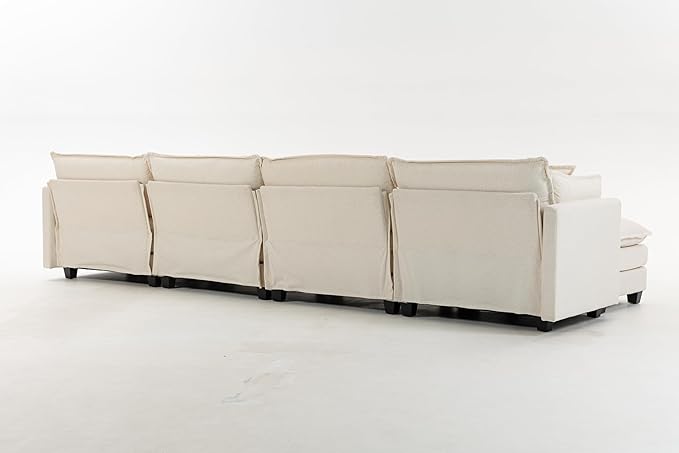Eafurn 150" Oversized Modular Sectional Sofa with Movable Ottomans, 6 Seat Modern Corduroy Sofa Set, Convertible U/L Shaped Corner Couch for Living Room Apartment