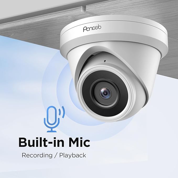 5MP Turret PoE Camera Outdoor/Indoor, UltraHD Wired Home Surveillance Security IP Camera PoE with Built-in Mic, AI Human Detection, 110° Wide Angle, IP67 100ft IR Night Vision, PD93A-5M