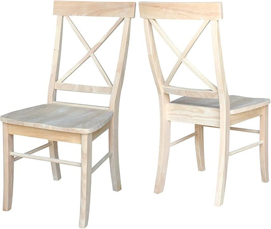 International Concepts X-Back Dining Chairs, Solid Parawood, Unfinished (Set of 2)
