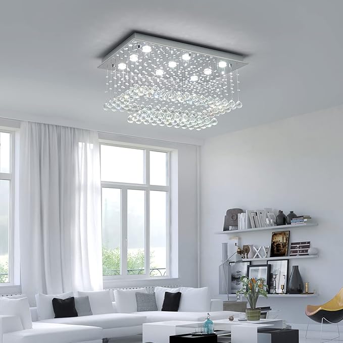 Saint Mossi K9 Crystal Chandelier Light Fixture with 9 Lights and 2-Tier,Modern Flush Mount Ceiling Light Fixtures Modern Chandelier for Bedroom,Dining Room,Livingroom,L32 x W20 x H16