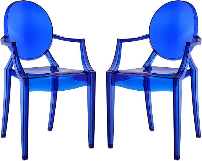 Modway Casper Modern Acrylic Stacking Two Dining Armchairs in Blue