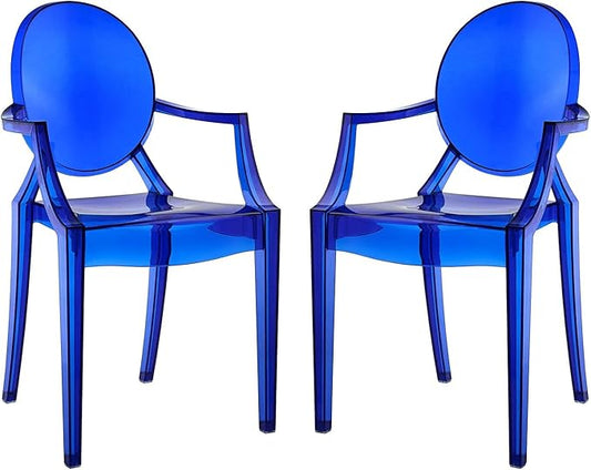 Modway Casper Modern Acrylic Stacking Two Dining Armchairs in Blue