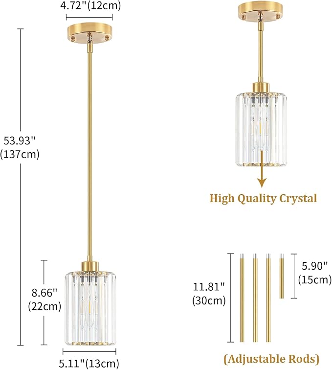 3 Pack Pendant Lights Kitchen Island Brass Gold, Modern Crystal Kitchen Pendant Hanging Lighting Fixtures Mini Chandelier Pendant Light for Hallway Dining Room Bathroom Over Table Bedroom