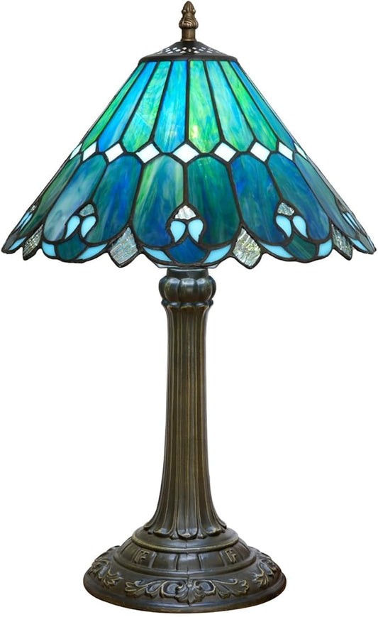 Tiffany Lamp Stained Glass lamp 12x12x18 Inches Bedside Table Lamp for Living Room Bedroom Dorm Kitchen Home Decor Festival Birthday Gift,Sea Blue