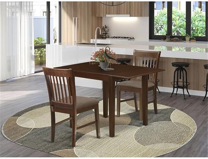 East West Furniture NDNO3-MAH-C 3 Piece Dinette Set for Small Spaces Contains a Rectangle Dining Table with Dropleaf and 2 Linen Fabric Kitchen Dining Chairs, 30x48 Inch, Mahogany