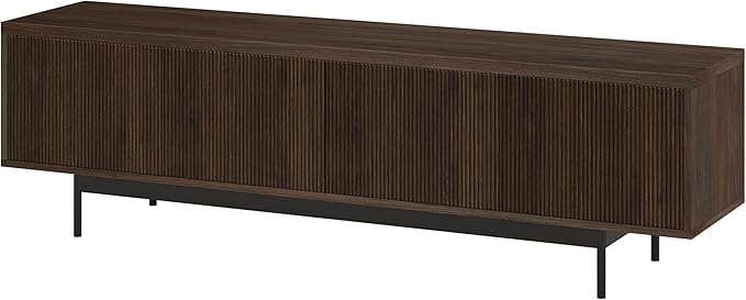 Henn&Hart Fluted TV Stand for TVs up to 75" with 2 Open-Concept Ribbed Storage Cabinets for Living Room, Family Room, or Office, Warm Brown
