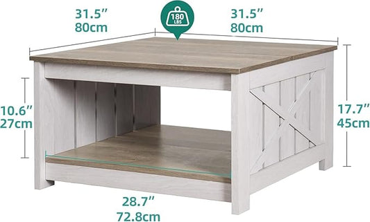 YITAHOME Coffee Table Farmhouse Coffee Table with Storage Rustic Wood Cocktail Table, Square Coffee Tables for Living Meeting Room with Half Open Storage Compartment, Grey Wash