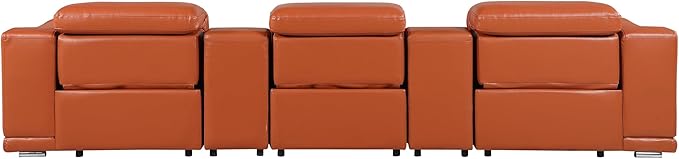BlackJack Furniture Venice Top Grain Italian Leather Power Recline 5 Piece Sofa - 134" Theater Seating Modern Couch for Living Room Apartment Lounge Home with Adjustable Headrests & USB Port, Camel
