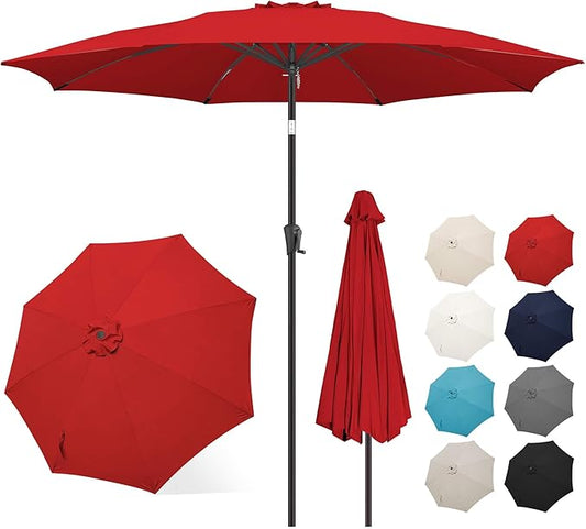 FLAME&SHADE 10 ft Outdoor Market Patio Table Umbrella with Fiberglass Rib Tips and Tilt, Red