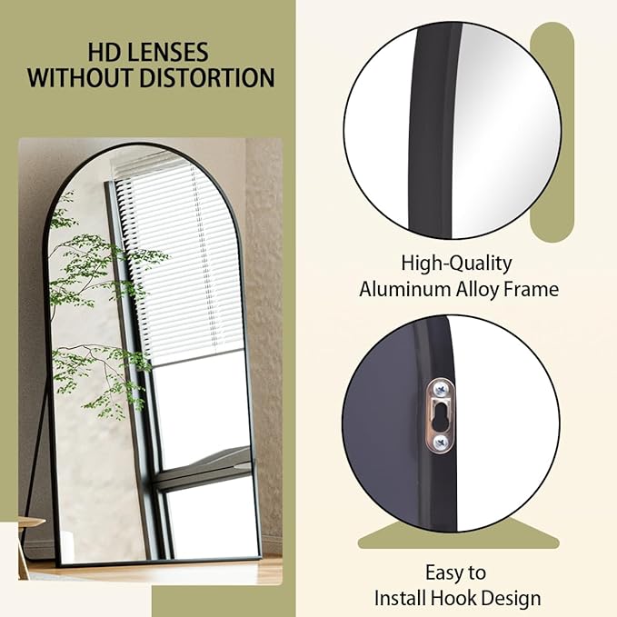 BEAUTYPEAK Arch Mirror Full Length, 76"x34" Wall Mirrors, Oversized Full Body Floor Mirror, Aluminum Alloy Frame for Bedroom, Dressing Room, Black