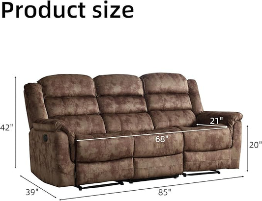 EBELLO Reclining Sofa for Living Room, Extra Wide Modern Overstuffed 3 Seat Recliner Manual Sofa Chair, Breathable Soft Fabric and Padded Seat, Brown