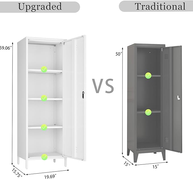 Metal Storage Cabinet, Steel File Locker with 3 Shelves 59.06-inch high for School, Living Room, Bedroom, Office (White, H59.06'')