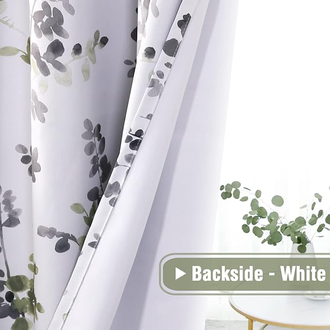 H.VERSAILTEX Floral Curtains, 84 Inch Long Living Room Curtains, Room Darkening Thermal Insulated, Light Blocking Grommet Drapes, 2 Panels, Grey and Sage