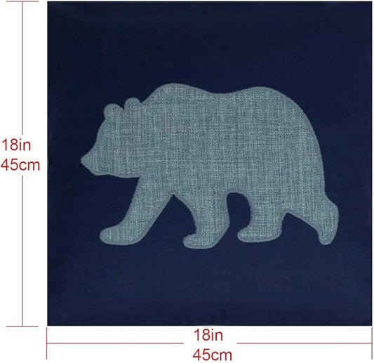 Navy Cotton Pillow Case Decorative Bear Pillow Cover for Sofa Cushions Covers 18x18 Inches (Navy) …