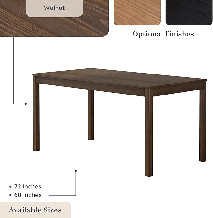 Grain & Grove Davie 60 Inch Dining Table, Large Rectangular Wooden Table for Kitchen/Dining Room, Wood Table for Dining Room, Home Office, Living Room Furniture, Walnut