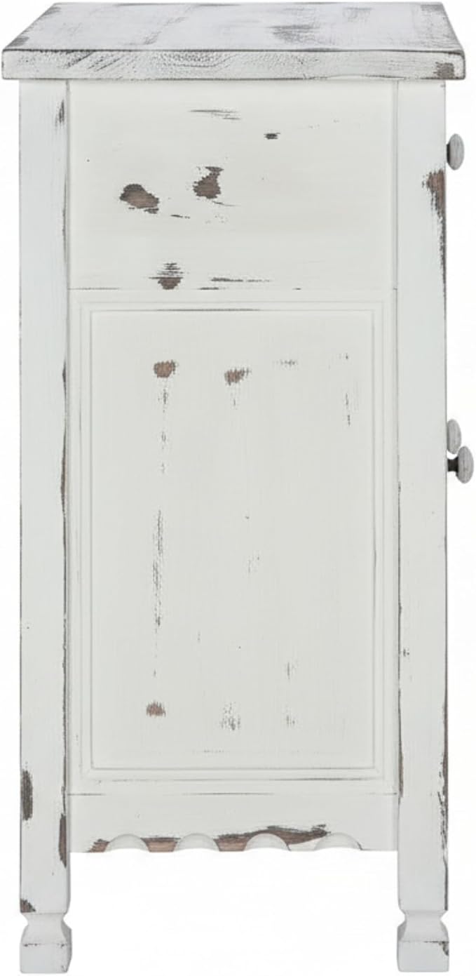 Alaterre Furniture Country Cottage Accent Cabinet with Drawer, Adjustable Shelf & 2 Doors – Modern Farmhouse Sideboard Buffet Storage Cabinet for Living Room, Dining Room or Entryway (White Antique)