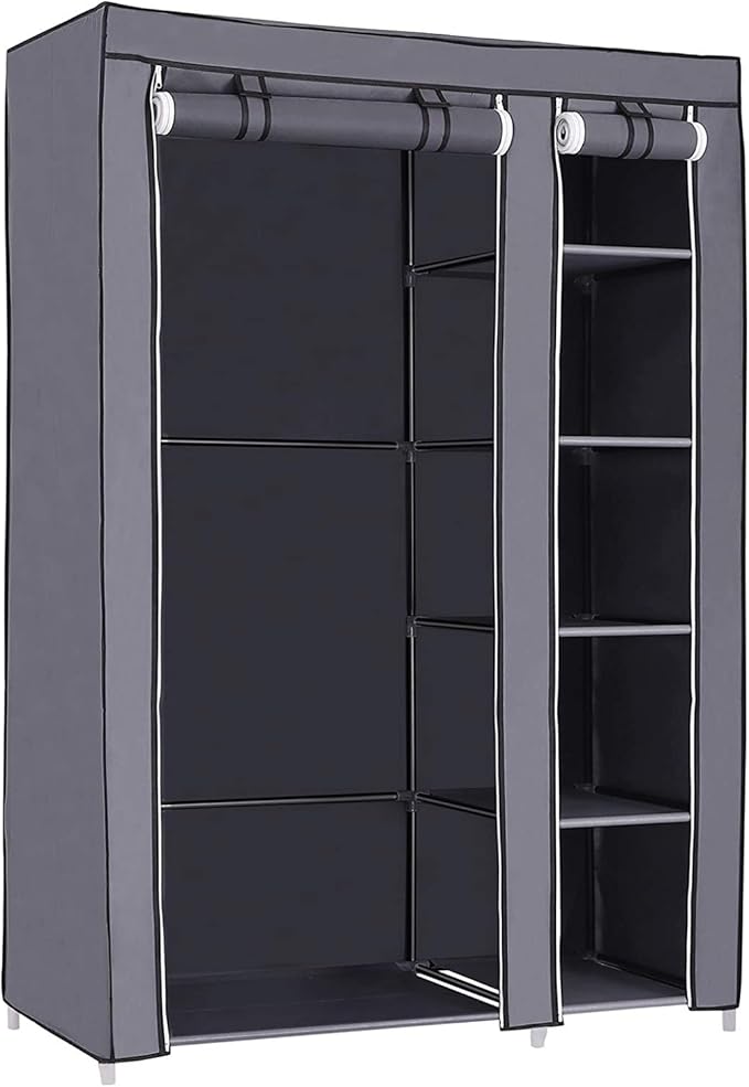 SONGMICS 43 Inch Portable Clothes Closet Wardrobe with Non-Woven Fabric and Hanging Rod Quick and Easy to Assemble Gray ULSF007G