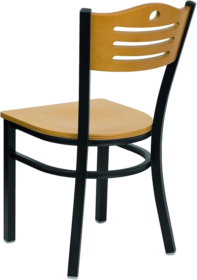 Flash Furniture 2 Pack HERCULES Series Black Slat Back Metal Restaurant Chair - Natural Wood Back & Seat