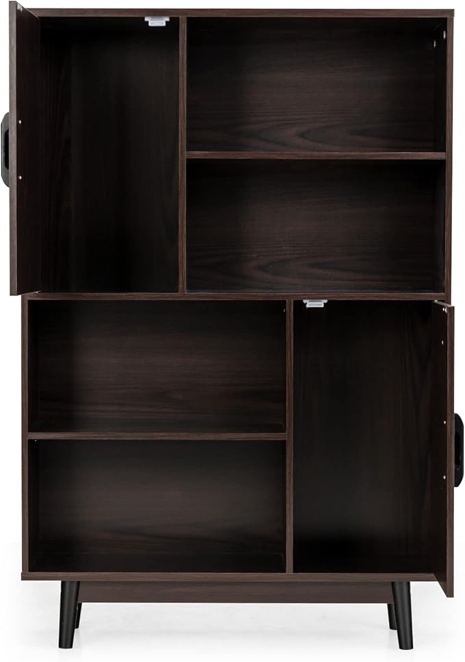 Giantex Storage Cabinet with Legs, Floor Cabinet with Doors, Shelves, Anti-Tipping Device, 4-Tier Bookshelf for Books & Photos, Tall Cupboard in Living Room, Kitchen Buffet Sideboard (Espresso)