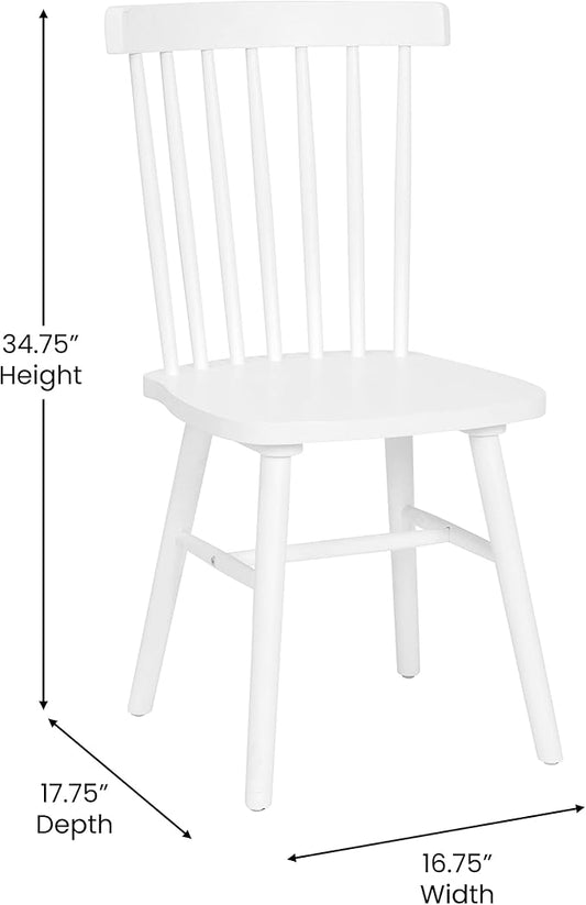 Taylor & Logan Ingrid Set of 2 Commercial Grade Windsor Dining Chairs, Solid Wood Armless Spindle Back Restaurant Dining Chairs in White