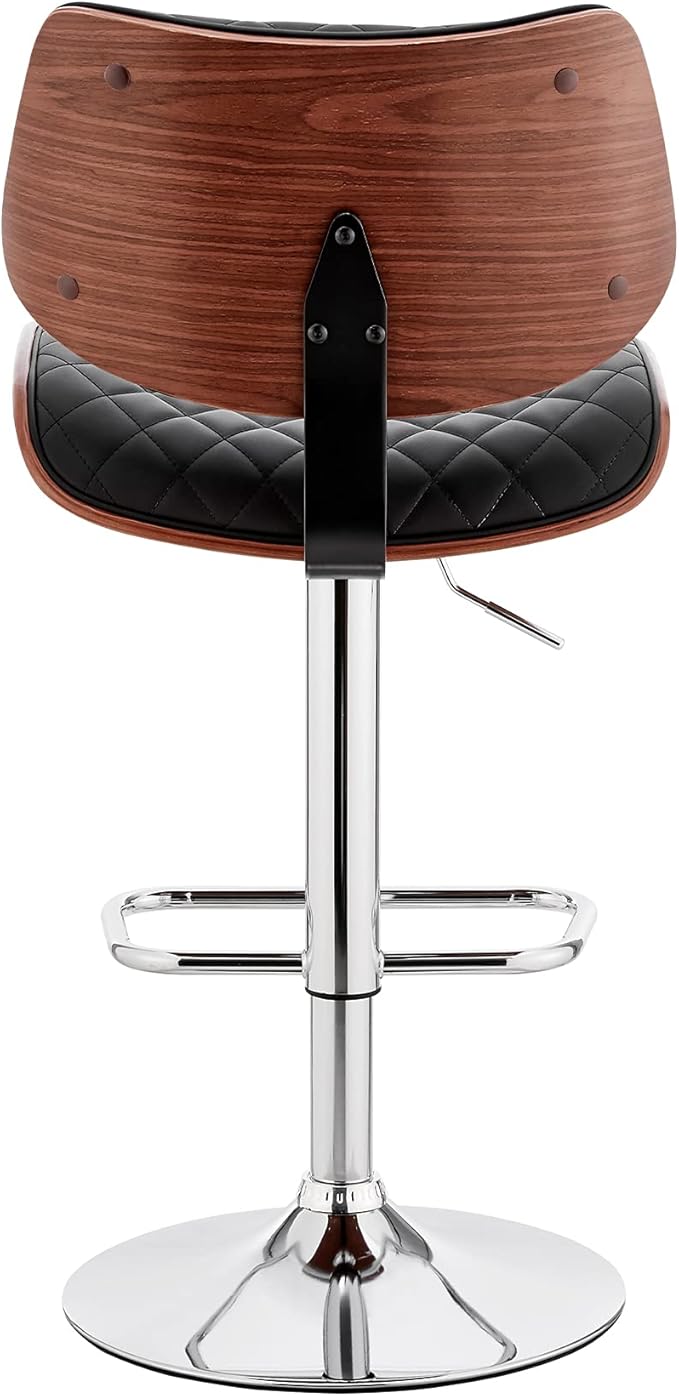 Armen Living Leland Adjustable Black Faux Leather and Chrome Finish Bar Stool