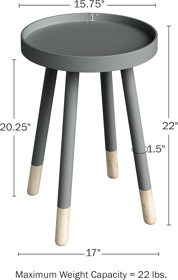 Lavish Home Round End Table - Wooden Mid-Century Modern Side Table with Tray Top and Two-Tone Color - Living Room Furniture (Gray)