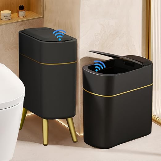 LALASTAR Automatic Bathroom Trash Can with Lid, Motion Sensor Bathroom Garbage Can for Toilet, Slim Smart Waste Basket for Kitchen, Living Room, 2.5 Gallon, Black