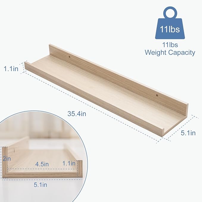 Wall Shelves for Living Room, Nursery Book Shelves Oak Bathroom Shelves Over Toilet Floating Shelves for Wall, Modern Wood Storage for Bedroom, Kid's Room, Kitchen, 36inch, Set of 6