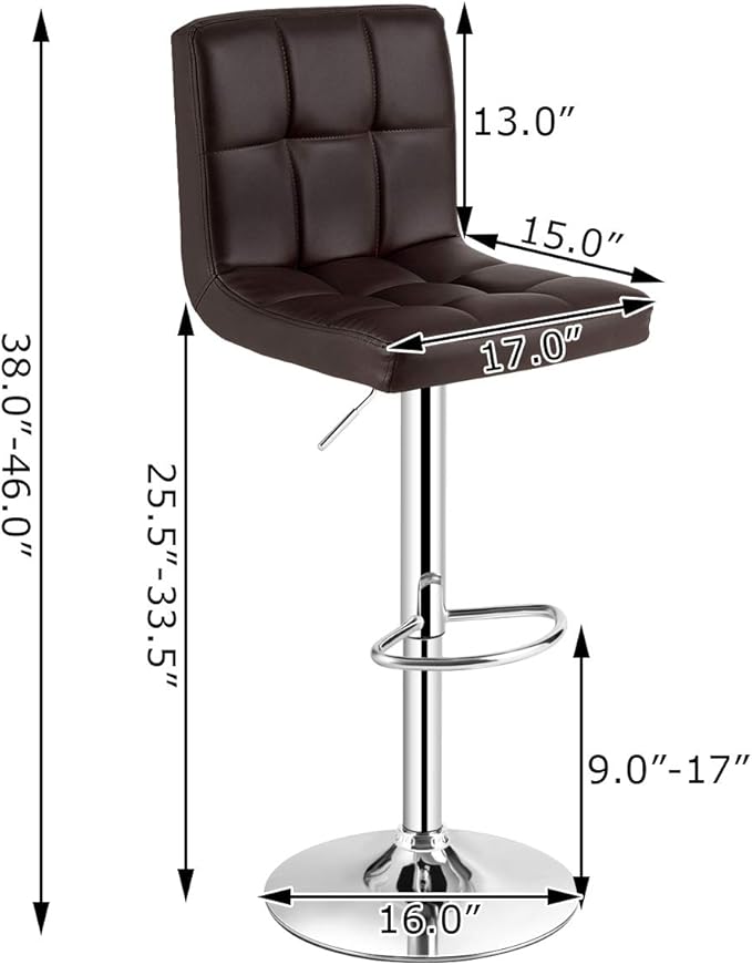 COSTWAY Adjustable Bar Stools Set of 4, Modern Swivel PU Leather Bar Chair with Backrest, Soft Cushioned Seat, Footrest, Sturdy Metal Frame, Comfortable Barstools for Kitchen Island, Pub, Brown