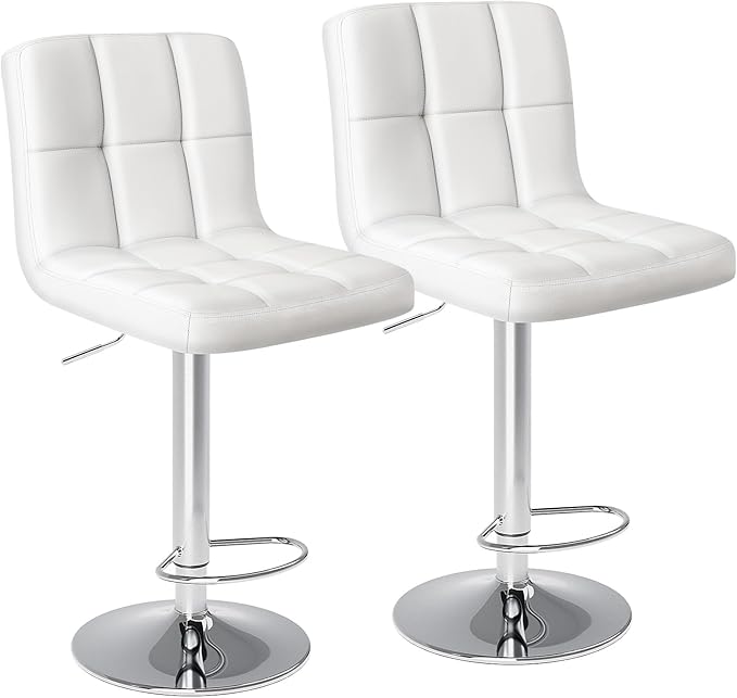 DUMOS Bar Stools Set of 2, 24 inch Counter Height Bar Stools, Upholstered Modern Kitchen Barstools with Metal Base, PU Leather Saddle Stools for Kitchen Island, Snowy White