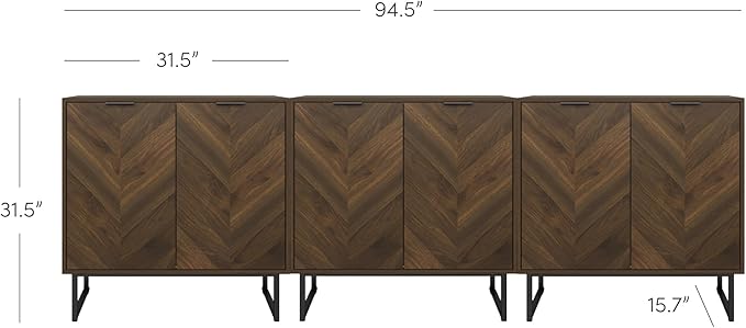Nathan James Enloe Modern Sideboard Buffet Storage Accent Cabinet TV Stand with Doors in Rustic Walnut Finish and Black Matte Metal Base for Hallway, Kitchen or Living Room, Walnut/Black, Set of 3