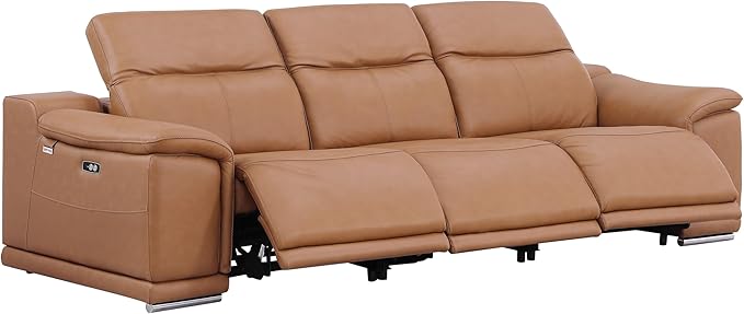 Blackjack Furniture Venice Top Grain Italian Leather Power Recline 6 Piece 5 Seater Sofa - 107" Theater Seating Modern Couch for Living Room Apartment with Adjustable Headrests & USB Port, Cognac