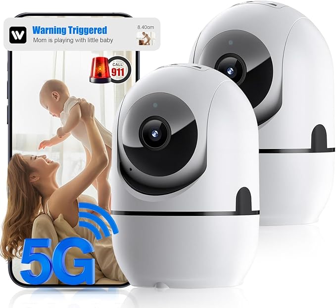 Indoor Security Camera - 5G & 2.4GHz Dog/Pet WiFi Security Camera & Motion Detection, 360° Pan/Tilt Plug-in Indoor Camera for Home Security, Smart AI 911 One-Click, US Cloud Storage (2Pack)
