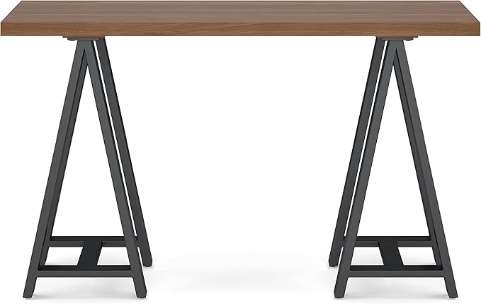 SIMPLIHOME Sawhorse SOLID WOOD and Metal 50 inch Wide Modern Industrial SOLID WALNUT WOOD and Metal Console Sofa Table in Walnut for the Living room Entryway and Bedroom