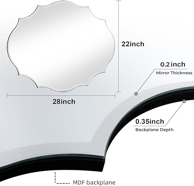 Muzilife 22x28 Frameless Oval Wall Mirror Beveled Scalloped Mirror Silver Wall Mirror with MDF Backplane Over Bathroom Sink for Vanity, Bedroom or Any Other Room in Your Home